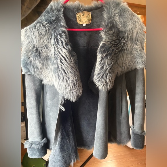 Nigel Preston & Brenda Knight shearling fur blue gray coat - Picture 12 of 13